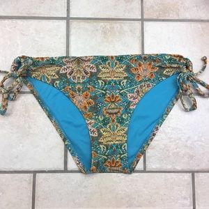 Floral Swim Suit Bikini Bottoms Tie Blue